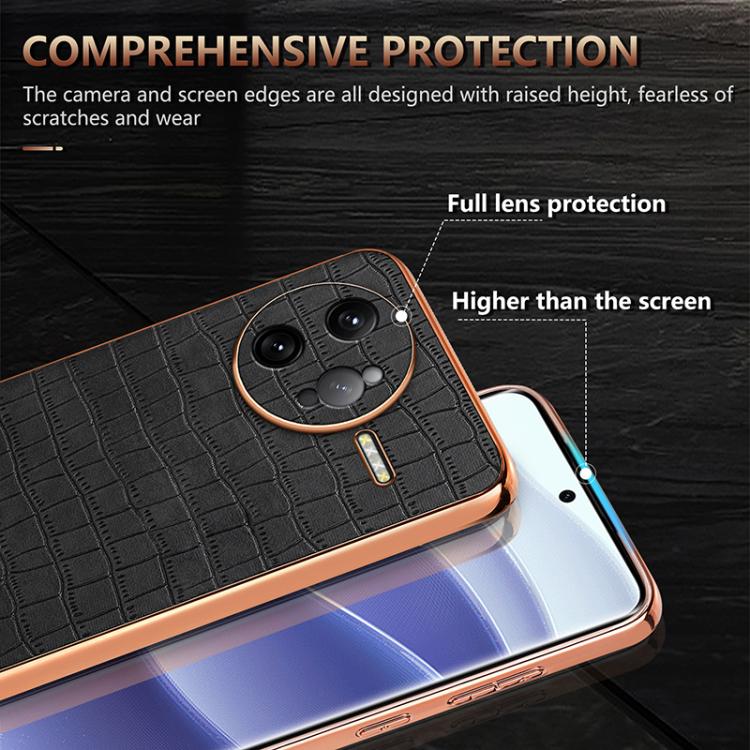 For Redmi K80 Pro AZNS Electroplated Frame Crocodile Texture Full Coverage Phone Case(Brown)