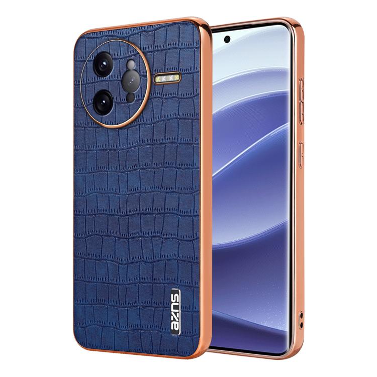 For Redmi K80 Pro AZNS Electroplated Frame Crocodile Texture Full Coverage Phone Case(Blue)