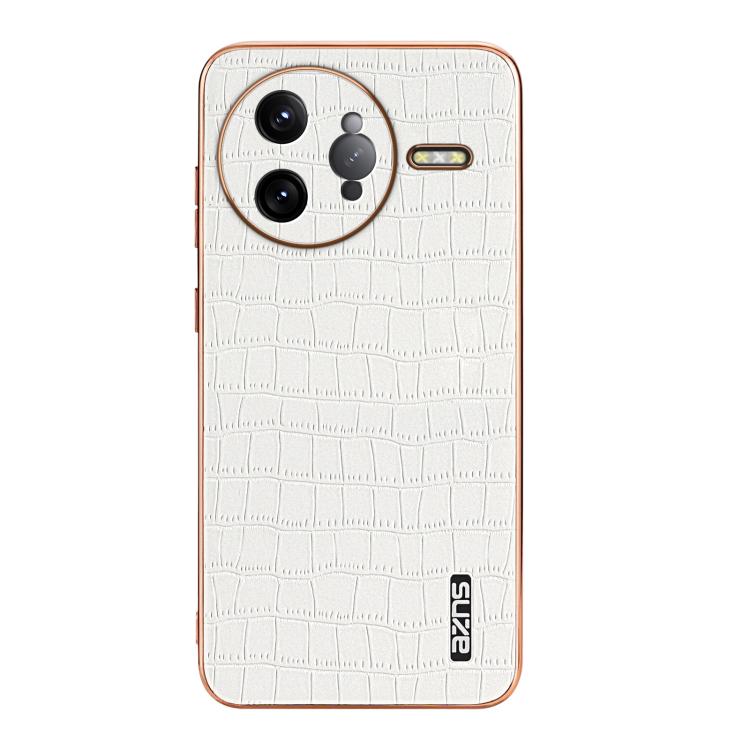 For Redmi K80 Pro AZNS Electroplated Frame Crocodile Texture Full Coverage Phone Case(White)