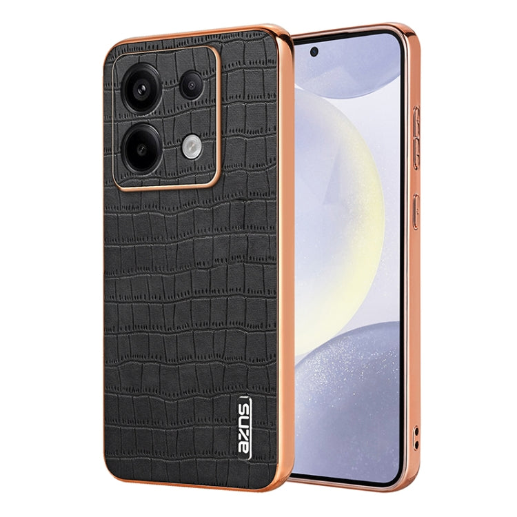 For Xiaomi Poco X6 AZNS Electroplated Frame Crocodile Texture Full Coverage Phone Case(Black)