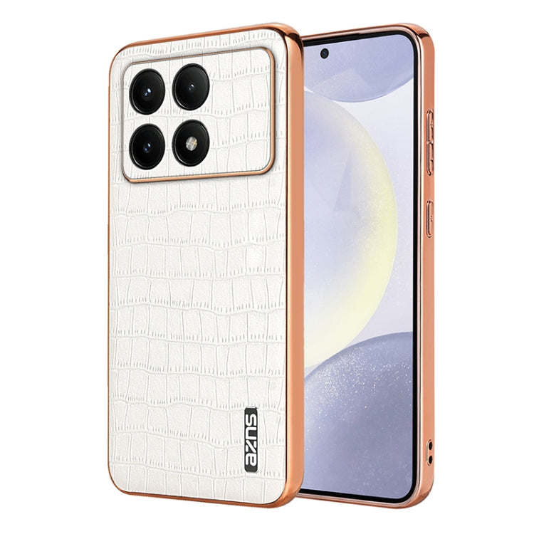 For Xiaomi Poco F6 Pro AZNS Electroplated Frame Crocodile Texture Full Coverage Phone Case(White)
