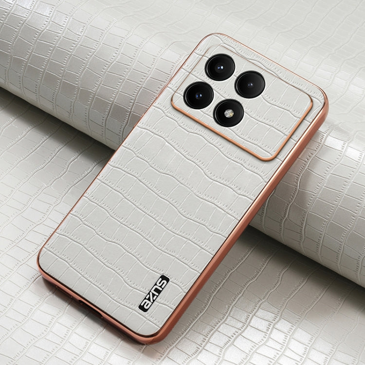 For Xiaomi Poco F6 Pro AZNS Electroplated Frame Crocodile Texture Full Coverage Phone Case(White)