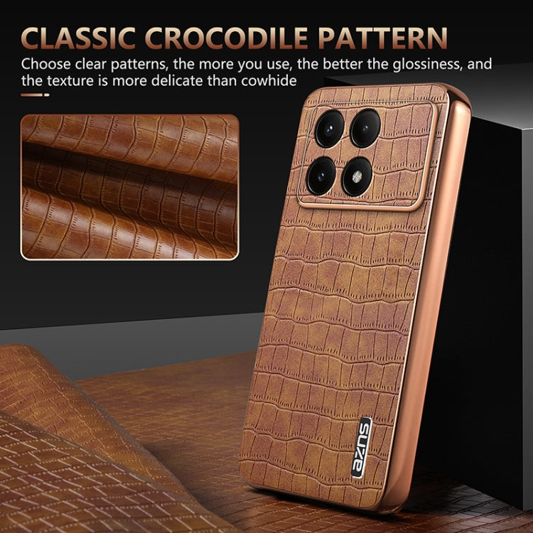 For Xiaomi Poco X6 Pro AZNS Electroplated Frame Crocodile Texture Full Coverage Phone Case(Brown)
