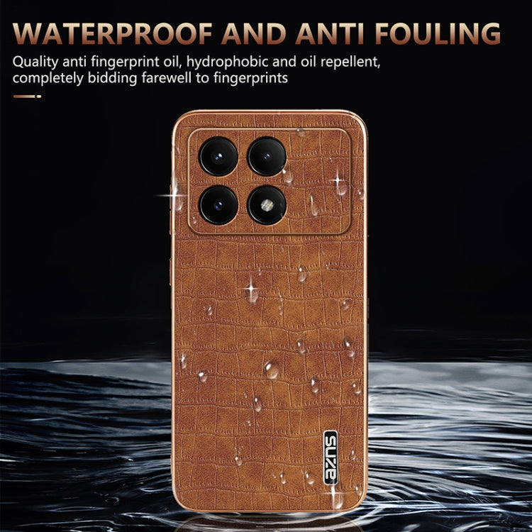 For Xiaomi Poco X6 Pro AZNS Electroplated Frame Crocodile Texture Full Coverage Phone Case(Brown)