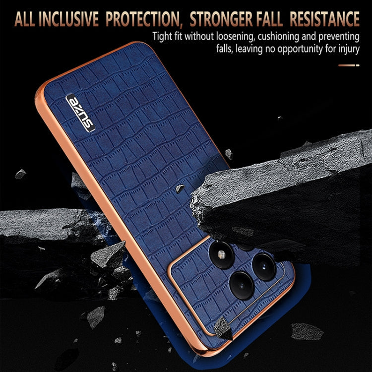 For Xiaomi Poco X6 Pro AZNS Electroplated Frame Crocodile Texture Full Coverage Phone Case(Blue)