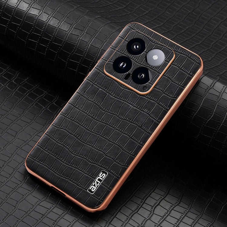 For Xiaomi 14 AZNS Electroplated Frame Crocodile Texture Full Coverage Phone Case(Black)