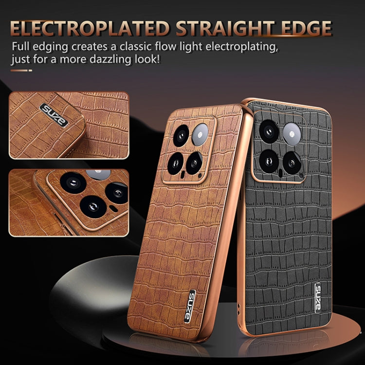 For Xiaomi 14 AZNS Electroplated Frame Crocodile Texture Full Coverage Phone Case(White)