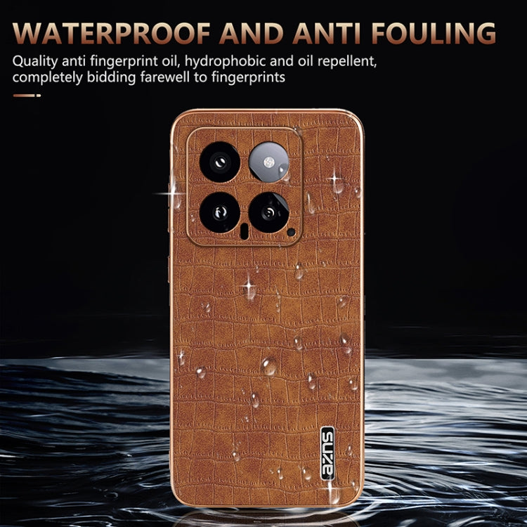 For Xiaomi 14 AZNS Electroplated Frame Crocodile Texture Full Coverage Phone Case(White)