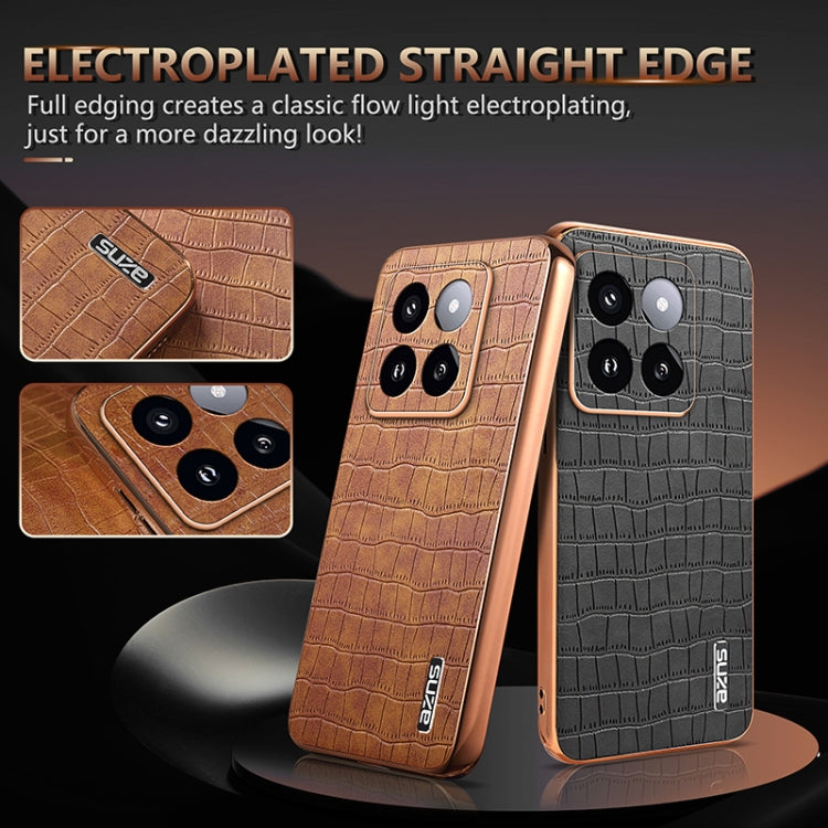 For Xiaomi 14 Pro AZNS Electroplated Frame Crocodile Texture Full Coverage Phone Case(Brown)