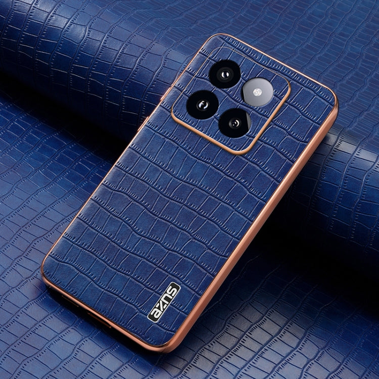 For Xiaomi 14 Pro AZNS Electroplated Frame Crocodile Texture Full Coverage Phone Case(Blue)