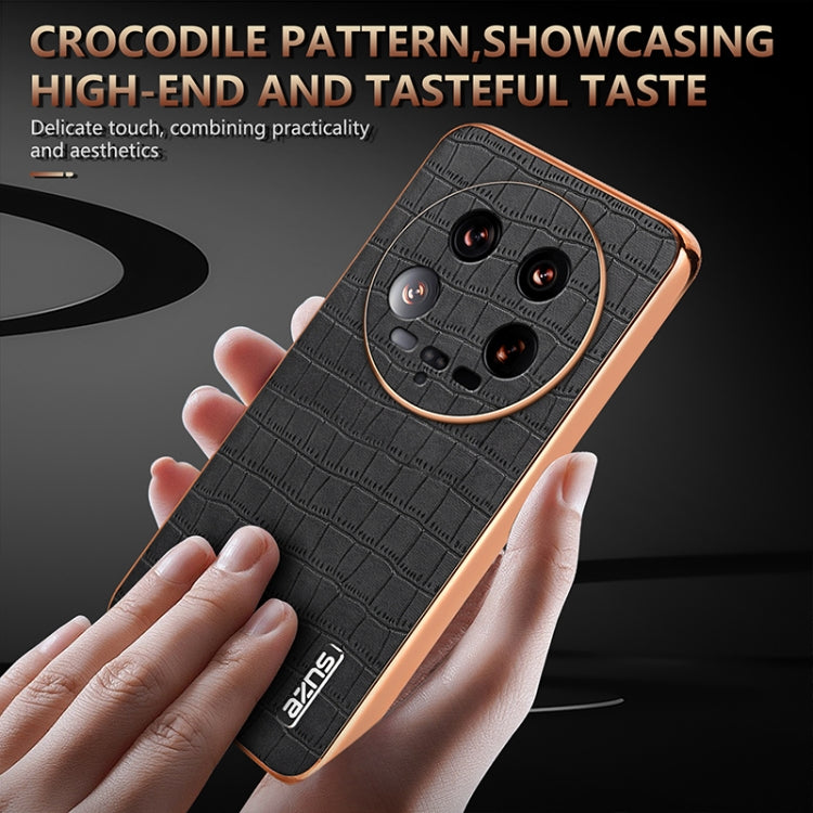 For Xiaomi 14 Ultra AZNS Electroplated Frame Crocodile Texture Full Coverage Phone Case(Green)