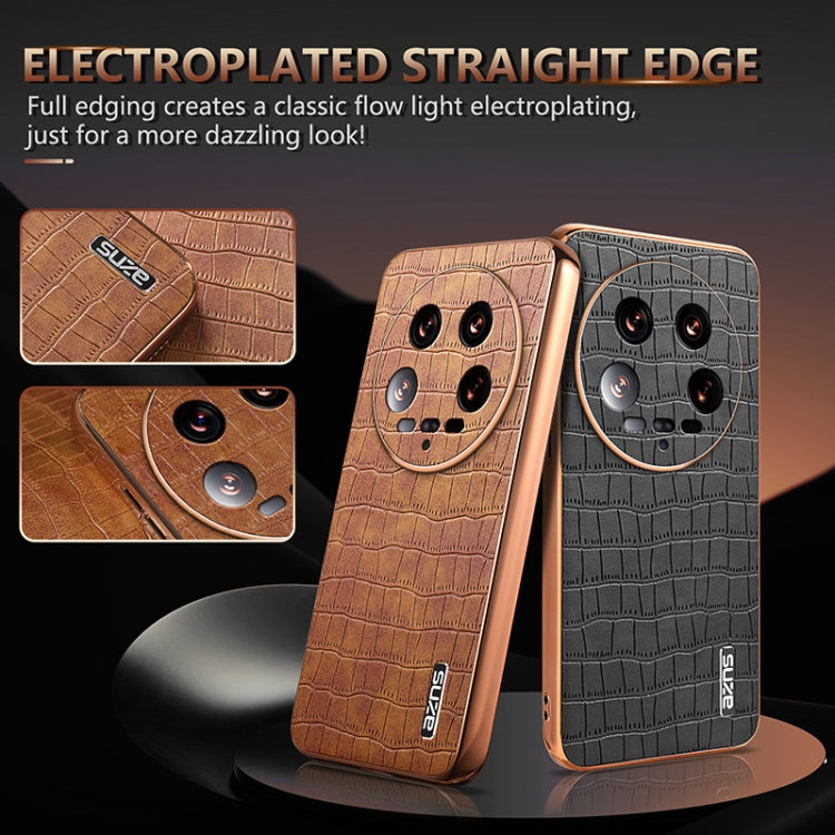 For Xiaomi 14 Ultra AZNS Electroplated Frame Crocodile Texture Full Coverage Phone Case(White)