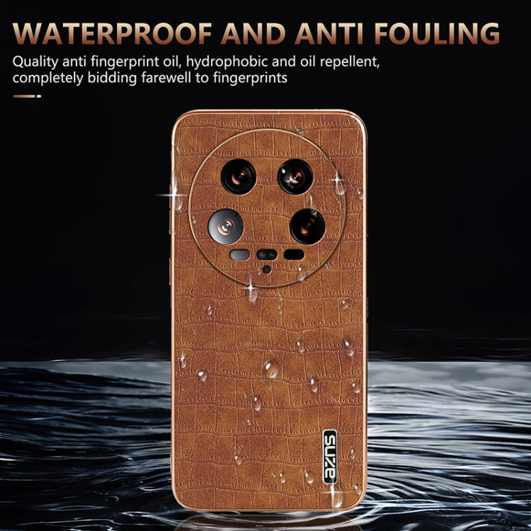 For Xiaomi 14 Ultra AZNS Electroplated Frame Crocodile Texture Full Coverage Phone Case(White)