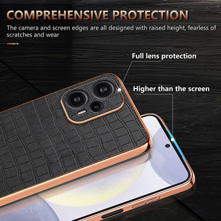 For Xiaomi Poco F5 AZNS Electroplated Frame Crocodile Texture Full Coverage Phone Case(Blue)