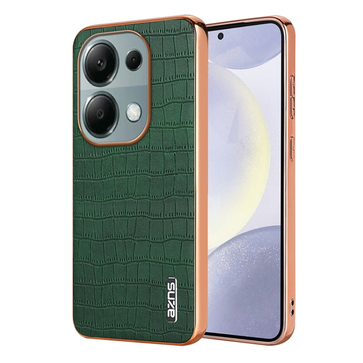 For Xiaomi Poco M6 Pro AZNS Electroplated Frame Crocodile Texture Full Coverage Phone Case(Green)