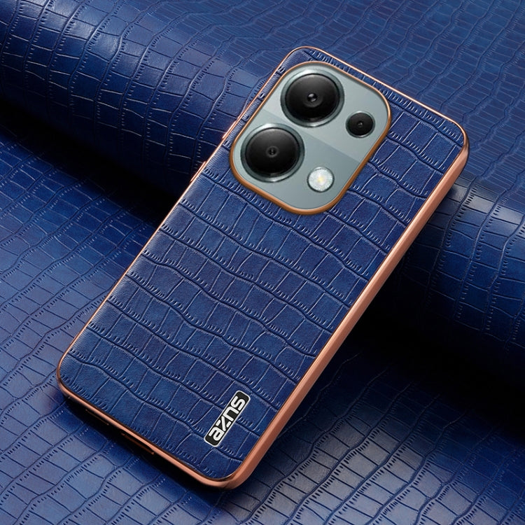 For Xiaomi Poco M6 Pro AZNS Electroplated Frame Crocodile Texture Full Coverage Phone Case(Blue)