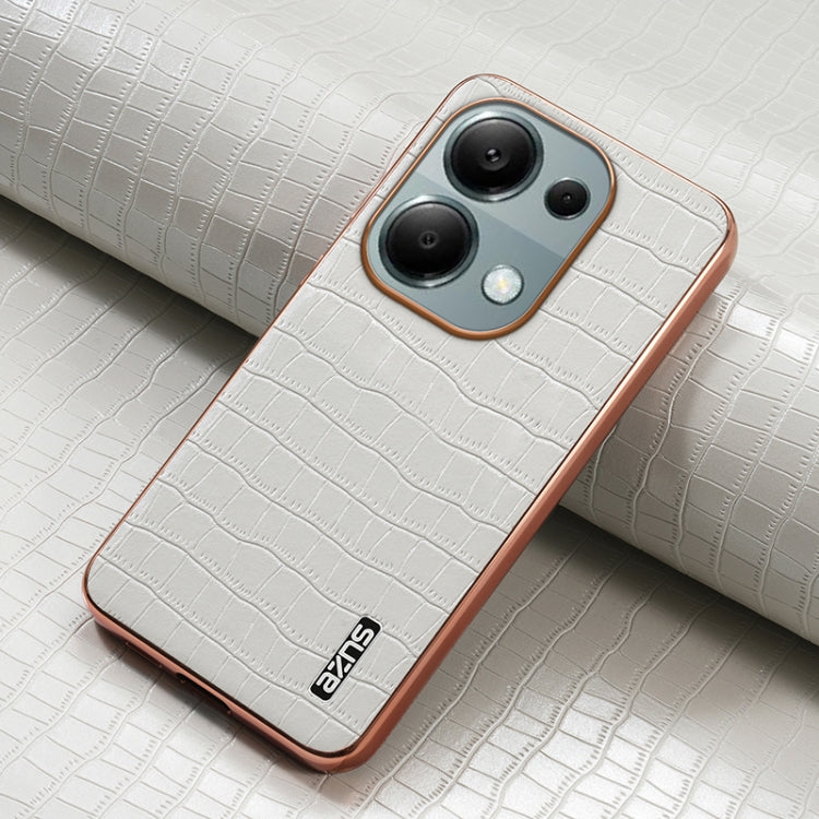 For Xiaomi Poco M6 Pro AZNS Electroplated Frame Crocodile Texture Full Coverage Phone Case(White)