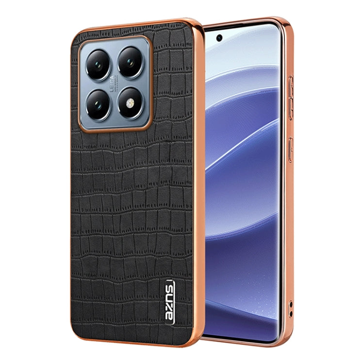 For Xiaomi 14T Pro AZNS Electroplated Frame Crocodile Texture Full Coverage Phone Case(Black)