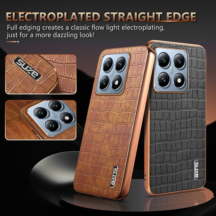 For Xiaomi 14T Pro AZNS Electroplated Frame Crocodile Texture Full Coverage Phone Case(Black)