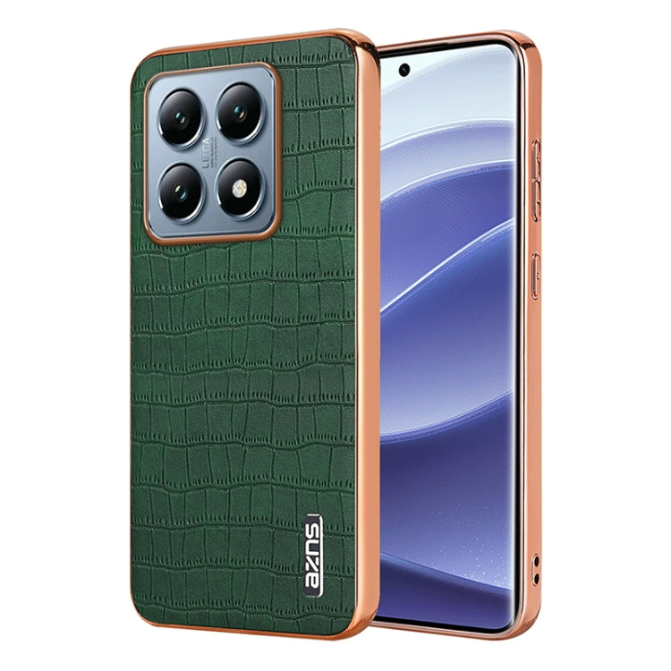 For Xiaomi 14T Pro AZNS Electroplated Frame Crocodile Texture Full Coverage Phone Case(Green)