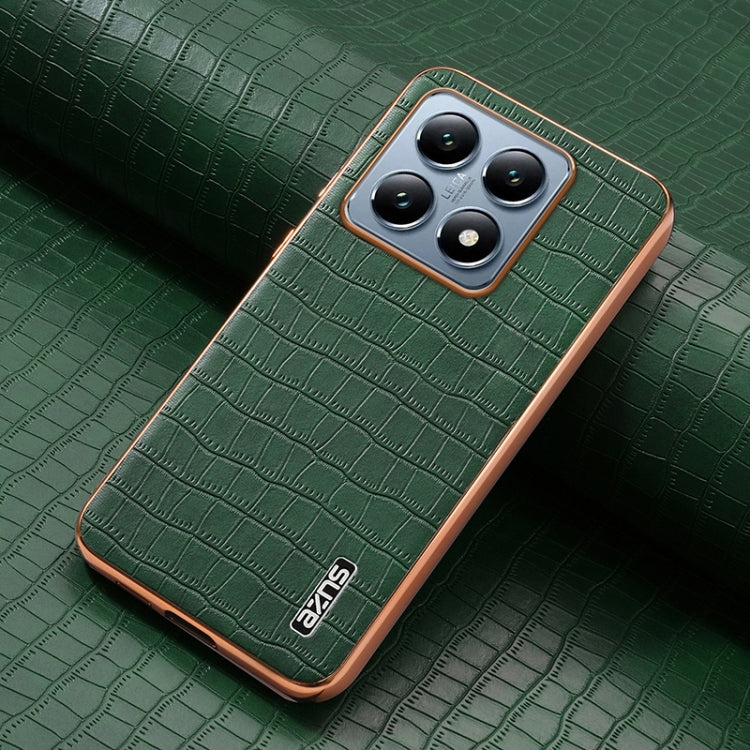 For Xiaomi 14T Pro AZNS Electroplated Frame Crocodile Texture Full Coverage Phone Case(Green)