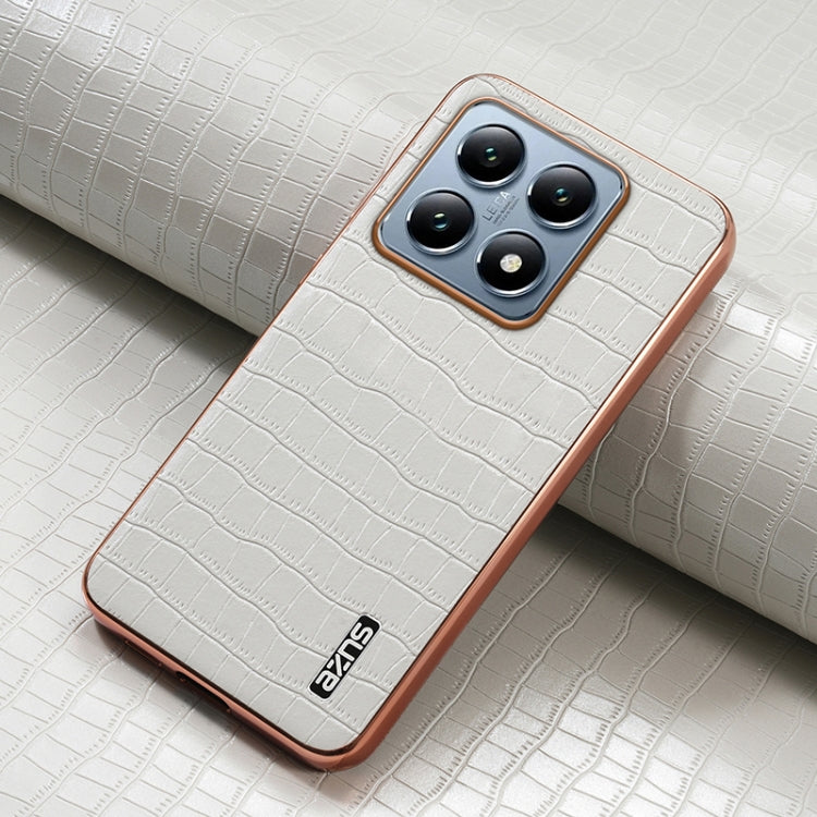 For Xiaomi 14T Pro AZNS Electroplated Frame Crocodile Texture Full Coverage Phone Case(White)