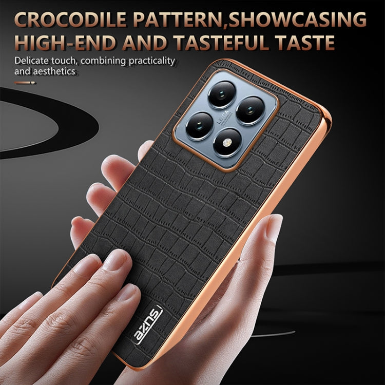 For Xiaomi 14T Pro AZNS Electroplated Frame Crocodile Texture Full Coverage Phone Case(White)