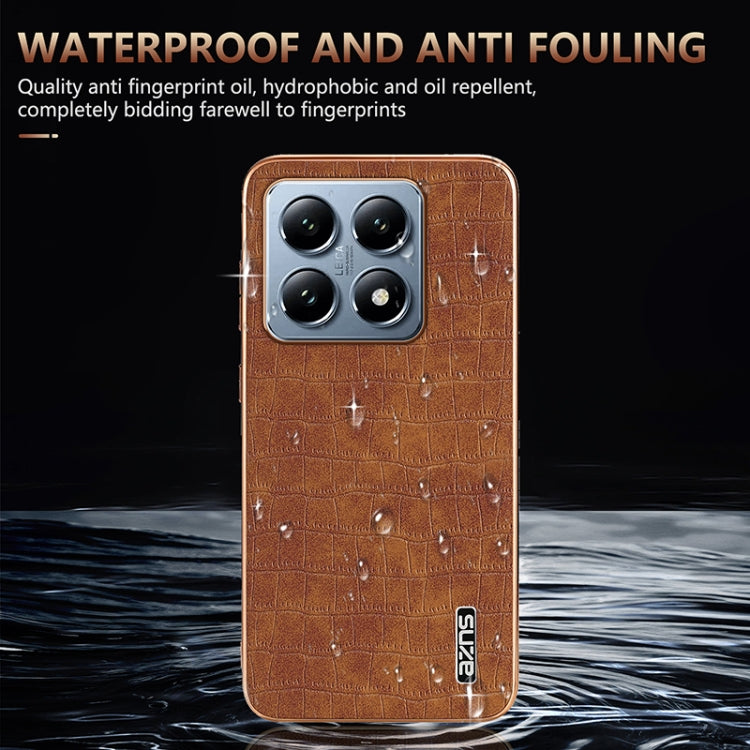 For Xiaomi 14T AZNS Electroplated Frame Crocodile Texture Full Coverage Phone Case(Brown)