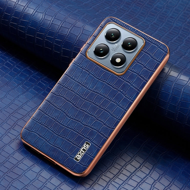 For Xiaomi 14T AZNS Electroplated Frame Crocodile Texture Full Coverage Phone Case(Blue)