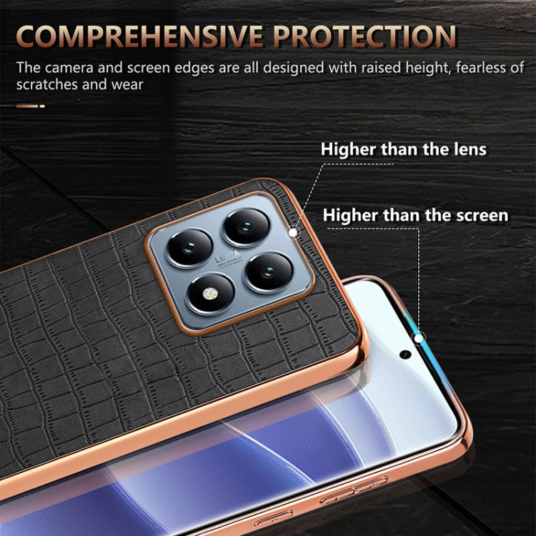 For Xiaomi 14T AZNS Electroplated Frame Crocodile Texture Full Coverage Phone Case(Blue)