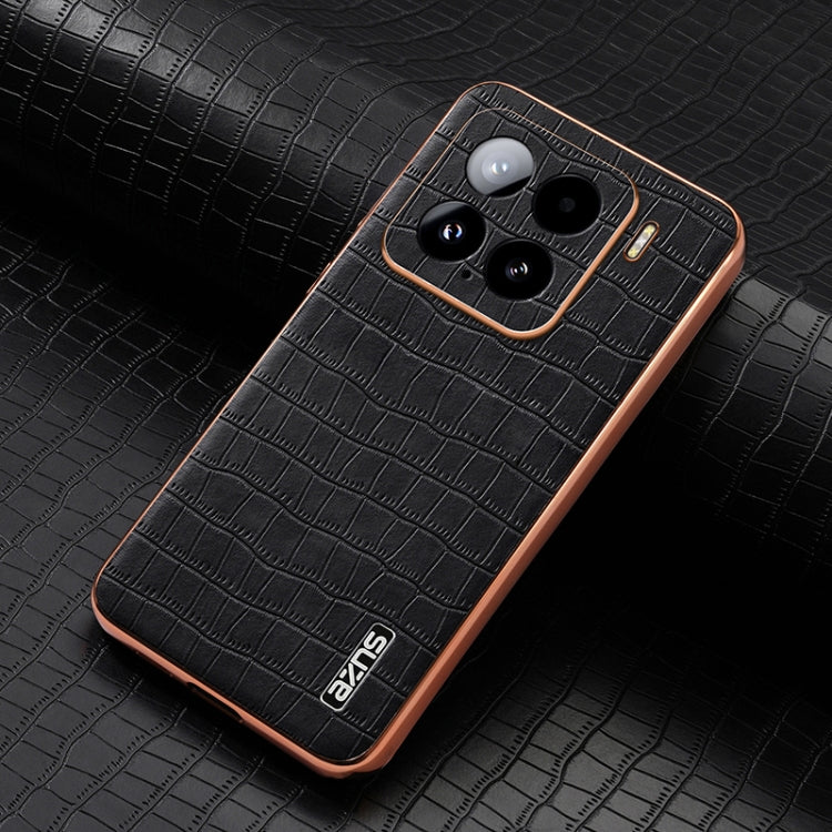 For Xiaomi 15 AZNS Electroplated Frame Crocodile Texture Full Coverage Phone Case(Black)
