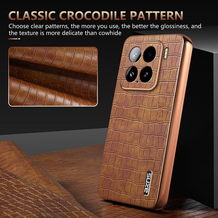 For Xiaomi 15 AZNS Electroplated Frame Crocodile Texture Full Coverage Phone Case(Black)