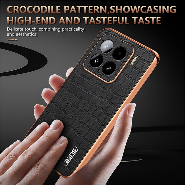 For Xiaomi 15 AZNS Electroplated Frame Crocodile Texture Full Coverage Phone Case(Black)
