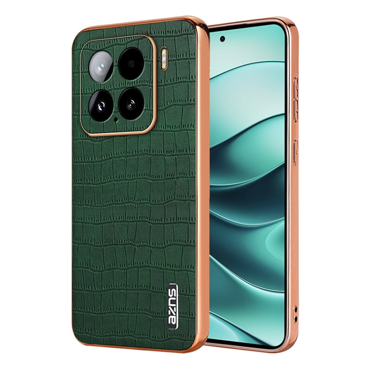 For Xiaomi 15 AZNS Electroplated Frame Crocodile Texture Full Coverage Phone Case(Green)