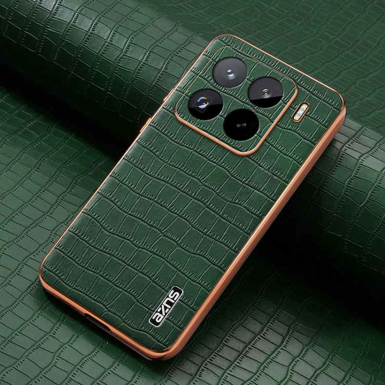 For Xiaomi 15 Pro AZNS Electroplated Frame Crocodile Texture Full Coverage Phone Case(Green)