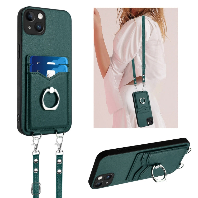 R20 Crossbody Rope Ring Card Holder Phone Case, For iPhone 14 Plus, For iPhone 14, For iPhone 14 Pro, For iPhone 14 Pro Max