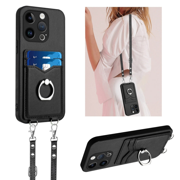 R20 Crossbody Rope Ring Card Holder Phone Case, For iPhone 14 Plus, For iPhone 14, For iPhone 14 Pro, For iPhone 14 Pro Max