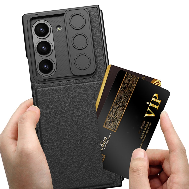 For Samsung Galaxy Z Fold6 GKK Integrated Ultra-thin Sliding Window Card Slot Phone Case(Carbon Fiber)