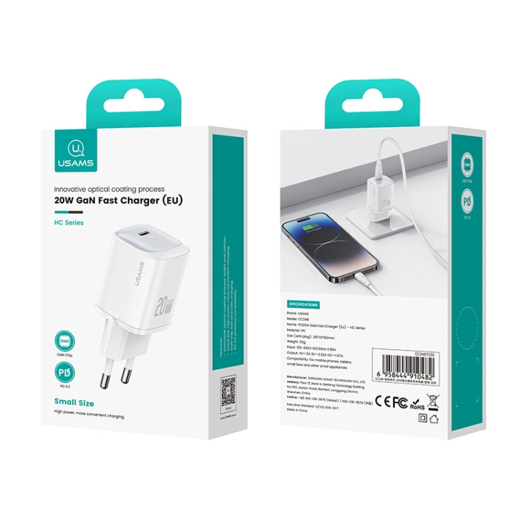 USAMS CC248 20W USB-C / Type-C GaN Fast Charger, EU Plug(Black)