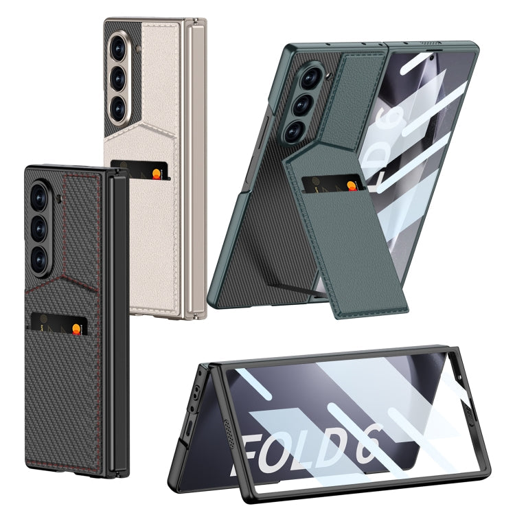 For Samsung Galaxy Z Fold6 GKK Integrated Rotor Bracket Recessed Card Bag Phone Case(Carbon Fibre Texture)