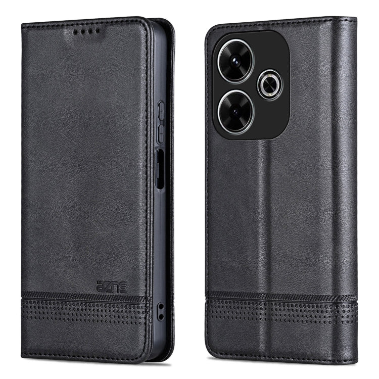 For Xiaomi Redmi 13 4G Global AZNS Magnetic Calf Texture Flip Leather Phone Case(Black)