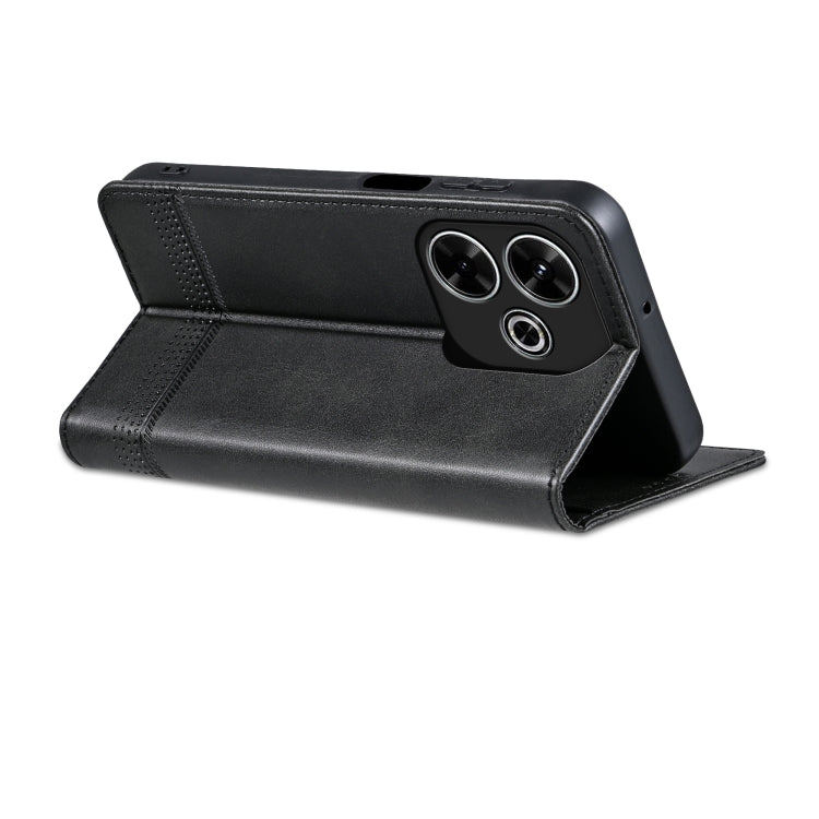 For Xiaomi Redmi 13 4G Global AZNS Magnetic Calf Texture Flip Leather Phone Case(Black)
