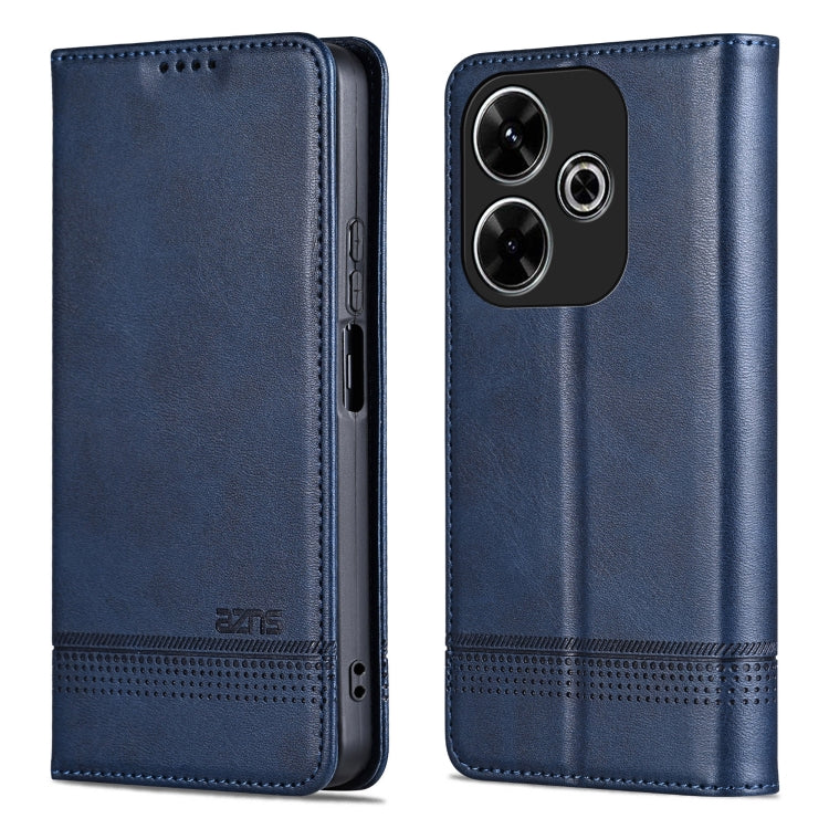 For Xiaomi Redmi 13 4G Global AZNS Magnetic Calf Texture Flip Leather Phone Case(Dark Blue)