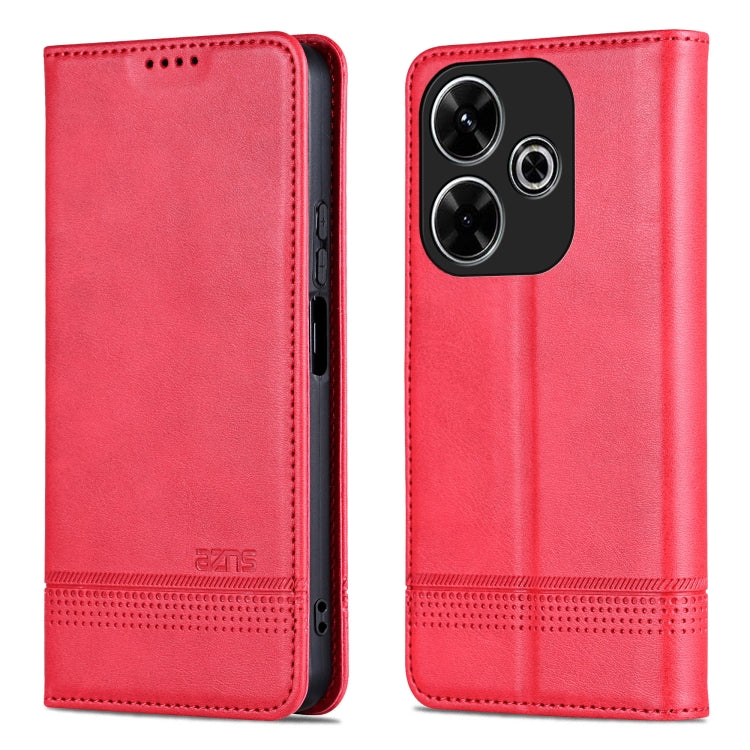 For Xiaomi Redmi Note 13R AZNS Magnetic Calf Texture Flip Leather Phone Case(Red)