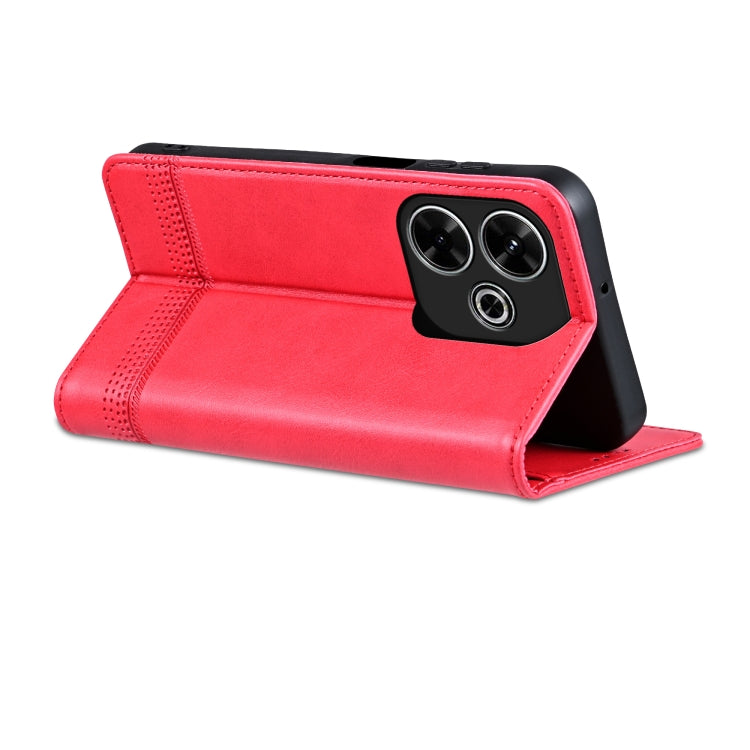 For Xiaomi Redmi Note 13R AZNS Magnetic Calf Texture Flip Leather Phone Case(Red)
