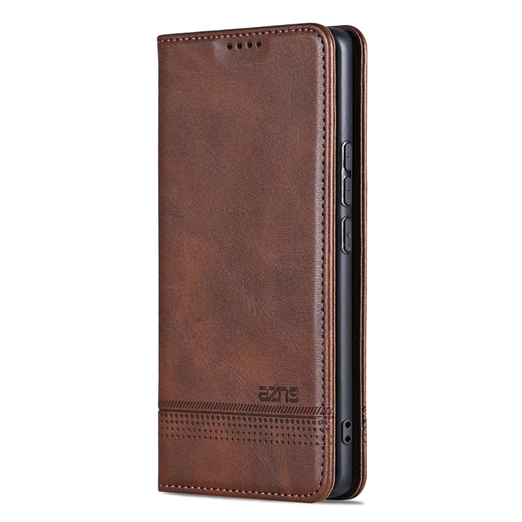 For Redmi Note 14 Pro+ 5G AZNS Magnetic Calf Texture Flip Leather Phone Case(Dark Brown)