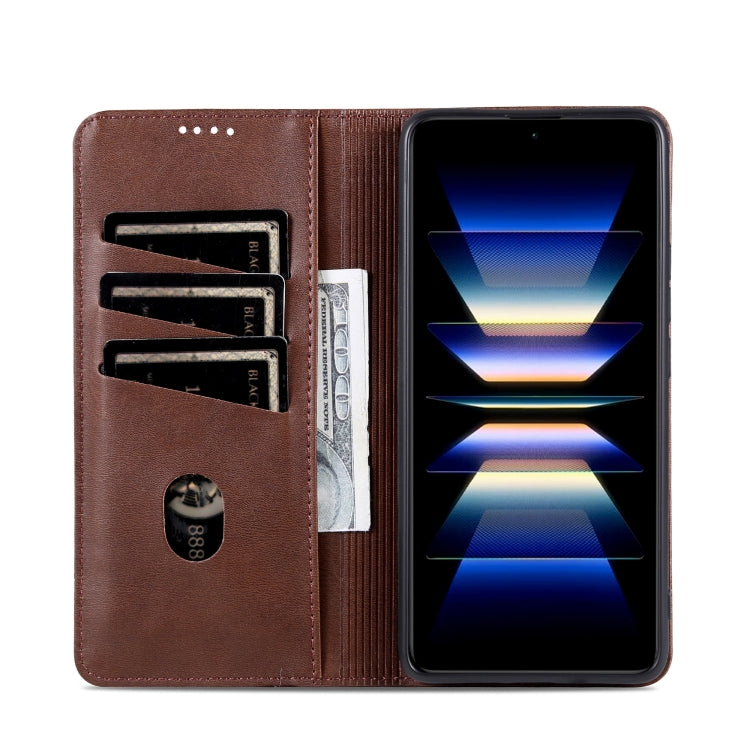 For Redmi Note 14 Pro+ 5G AZNS Magnetic Calf Texture Flip Leather Phone Case(Dark Brown)