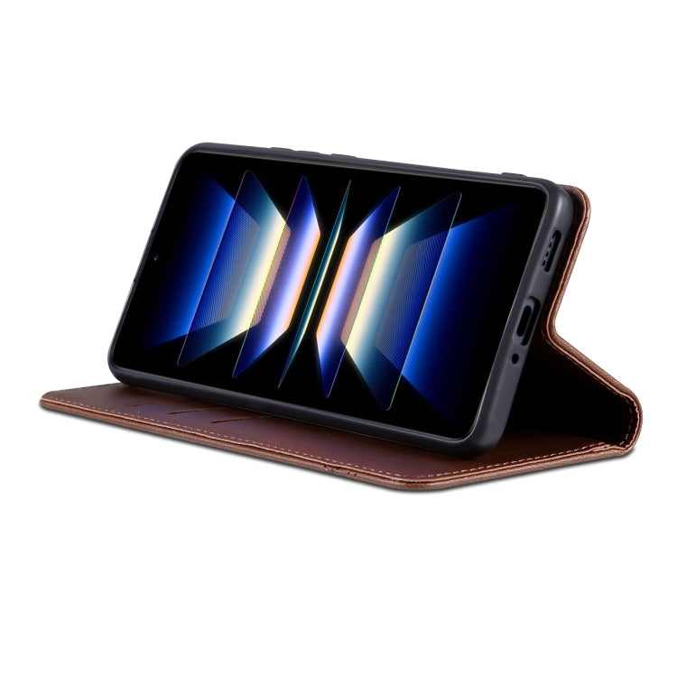 For Redmi Note 14 Pro+ 5G AZNS Magnetic Calf Texture Flip Leather Phone Case(Dark Brown)