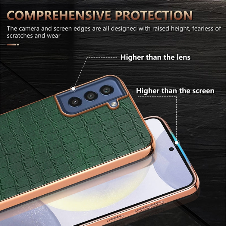 For Samsung Galaxy S21 FE 5G AZNS Electroplated Frame Crocodile Texture Full Coverage Phone Case(Green)