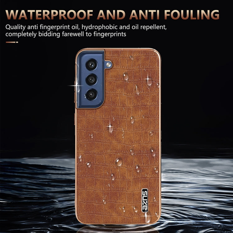 For Samsung Galaxy S21 FE 5G AZNS Electroplated Frame Crocodile Texture Full Coverage Phone Case(Green)